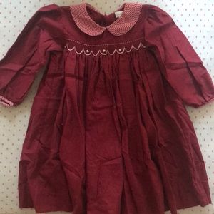 Smocked Red/Burgundy Petit Pomme Dress 3T